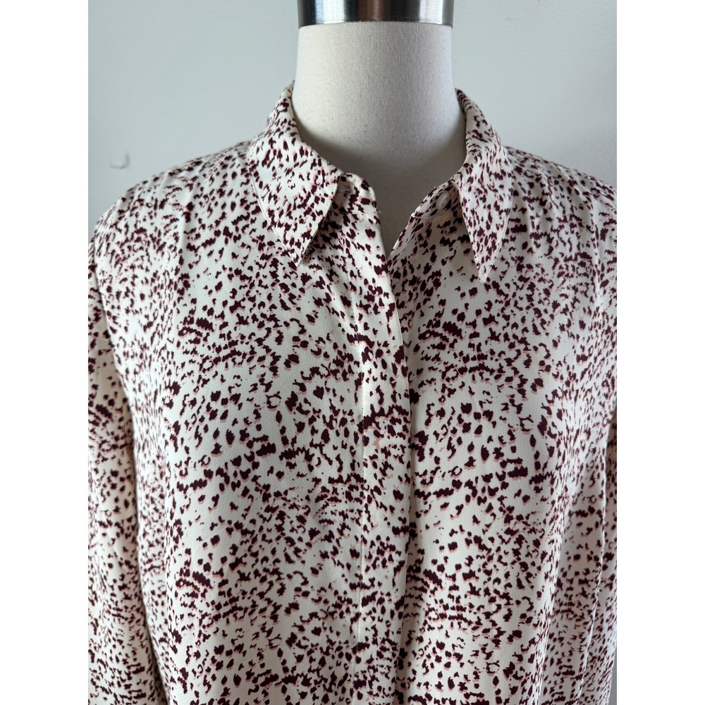 Express Portofino Shirt Womens XL Burgundy Cream Abstract Animal Print Blouse - Picture 2 of 8